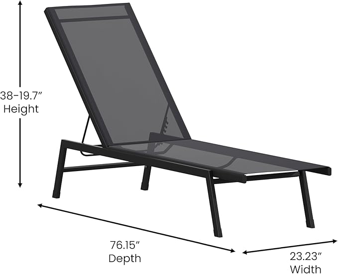 Flash Furniture Brazos Adjustable Chaise Lounge Chair, Outdoor Five-Position Recliner, All Weather, Black/Black - Photo 3