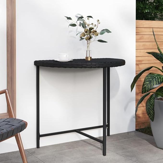 Modern Rectangular Garden Table Black Poly Rattan Medium Durable Outdoor Indoor Table with Powder-Coated Steel Frame - Photo 1