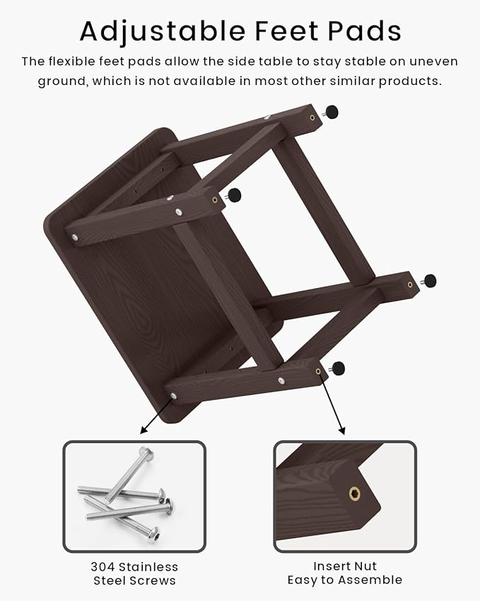 Weatherproof Outdoor Side Table, HDPE Small Outdoor Table for Adirondack, 16.6-Inch Patio Square End Tables for Garden - Photo 5