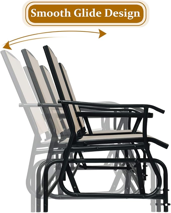Giantex Patio Bench Glider Chair with Metal Frame, Center Tempered Glass Table - Photo 4