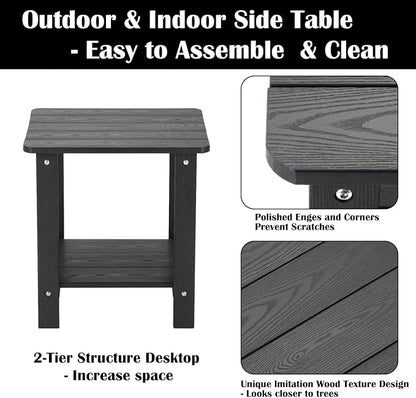 hOmeHua Weather Resistant Side Table, 17 inch Square 2-Layer Structure Wide Desktop, Imitation Wood Stripes, Easy to Assemble & Maintain, Suitable for All Indoor & Outdoor Places - Black