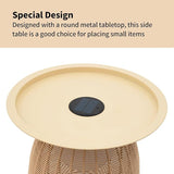 Outdoor Coffee Table Boho Wicker Patio Solar Table Festival Decoration All Weather Metal Round Tables with Built-in - Photo 5