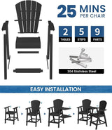 Ciokea Tall Adirondack Chairs Set of 4, HDPE Outdoor Adirondack Bar Stools with Double Connecting Tray - Photo 4