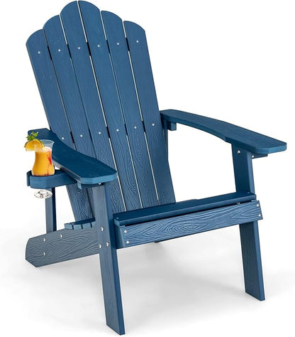Giantex Outdoor Adirondack Chair - Oversized Patio Chairs w/Hidden Cup Holder, Realistic Wood Grain, 380 LBS Weight Capacity, Weather Resistant Firepit Chairs for Backyard, Garden (1, Navy)