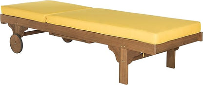 SAFAVIEH Outdoor Collection Newport Natural/ Yellow Cushion Built-in Side Table Adjustable Chaise Lounge Chair
