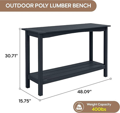 Weatherproof HIPS Outdoor Console Table, 48'' 2-Shelf Side Table Indoor/Outdoor Use, Multifunctional Buffet Table Bar Storage Organizer for Entryway,Yard, Outside Plant Stand Table, Black