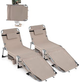 Goplus Tanning Chair with Face Arm Holes, Portable Sunbathing Chair w/4-Level Backrest, Head Pillow - Photo 1