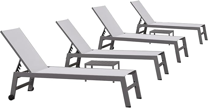 PURPLE LEAF Patio Chaise Lounge Set for 4 Outdoor Chaise Lounge Chair with Aluminum Frame and Easy-to-Move Wheels Pool - Photo 1