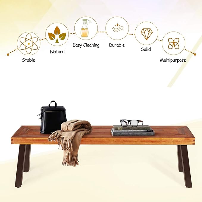 Giantex Acacia Wood Bnech, 3-Person Backless in/Outdoor Patio Dining Bench with Metal Legs for Entryway, Balcony, Porch, Backyard, Garden and Poolside (2, 60" W)