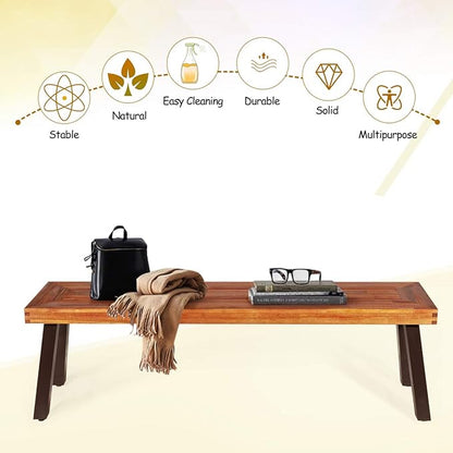 Giantex Acacia Wood Bnech, 3-Person Backless in/Outdoor Patio Dining Bench with Metal Legs for Entryway, Balcony, Porch, Backyard, Garden and Poolside (2, 60" W)