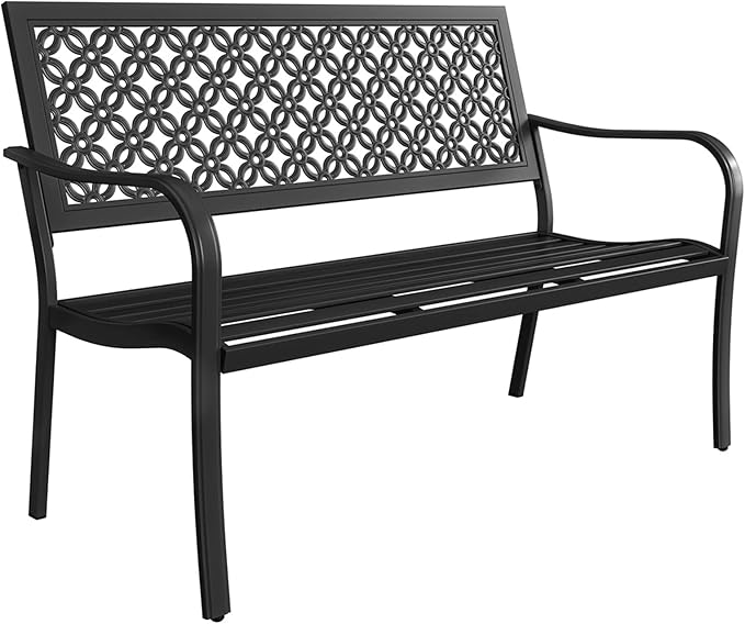 Grand patio 50" Outdoor Bench Garden Bench with Armrests Bench for Outdoors Lawn Yard Porch Black - Photo 1