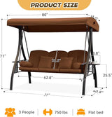 3 in 1 Outdoor Porch Swing with Adjustable Canopy, 3 Seat Outdoor Swing for Adults - Photo 7