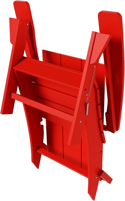 WO Home Furniture HDPE Adirondack Chair Folding Poly Lumber All Weather UV/Fade Resistant Heavy Duty for Patio, Backyard, Balcony, Garden, Lawn (Red)…