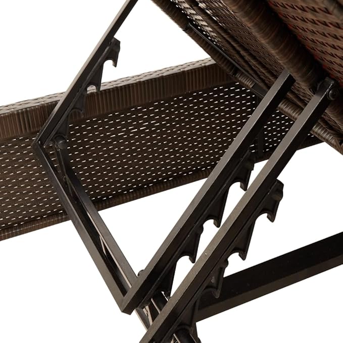 Brown PE Rattan Double Outdoor Lounge Chair 78.7×46.5×32.7in Adjustable Backrest Chaise for Patio Garden Poolside 2-Person Sun Lounger Powder-Coated Frame Easy-Clean Cushions