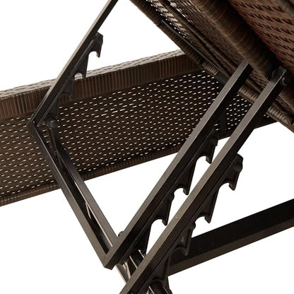 Brown PE Rattan Double Outdoor Lounge Chair 78.7×46.5×32.7in Adjustable Backrest Chaise for Patio Garden Poolside 2-Person Sun Lounger Powder-Coated Frame Easy-Clean Cushions