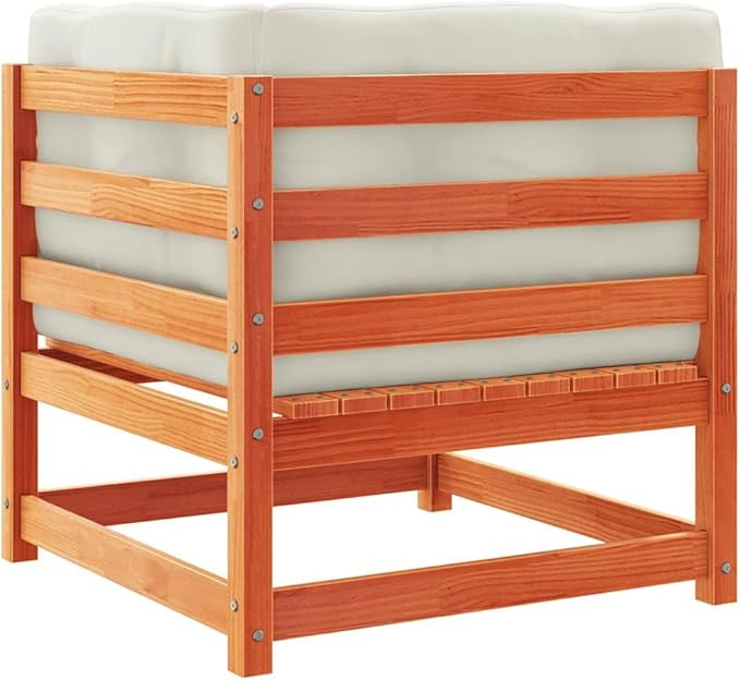 Garden Sofa Set Wax Brown Solid Pine Wood 27.6 x 27.6 x 26.4 in Rustic Corner Sectional with Removable Cushions for Patio Balcony Outdoor Seating Furniture