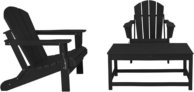 WO Home Furniture Adirondack Chairs Table Set of 3 PCS Outdoor Folding Chairs Coffee Table Weather/UV Resistant for Lawn - Photo 10