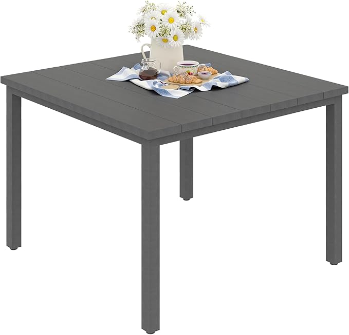 VICLLAX Outdoor Patio Dining Table for 4, Metal Square Patio Table with Umbrella Hole for Backyard Porch - Photo 1