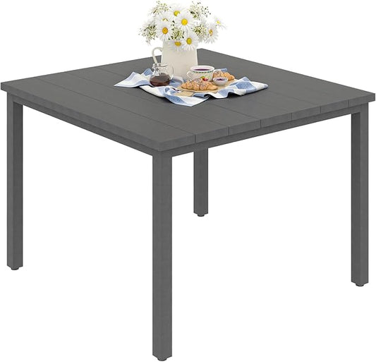 VICLLAX Outdoor Patio Dining Table for 4, Metal Square Patio Table with Umbrella Hole for Backyard Porch, Dark Grey 40.2"