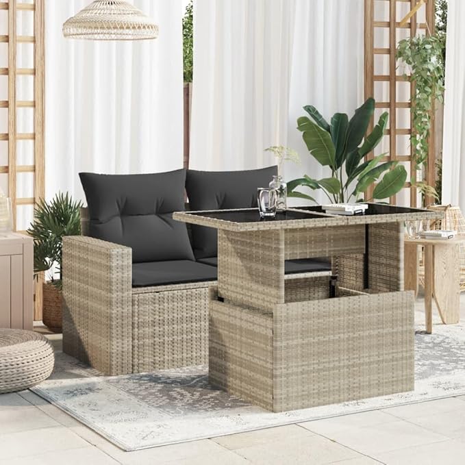Height Adjustable Garden Table Light Gray 21.7 x 39.4 x 28.7 in Outdoor Dining Table with Tempered Glass Top Foldable - Photo 3