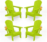 Folding Adirondack Chairs with Cup Holders, Set of 4 HDPE Plastic Outdoor Chairs, Weather Resistant, Real Wood Look - Photo 3