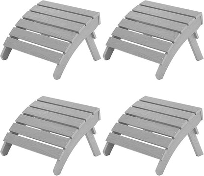 MXIMU Folding Adirondack Ottoman Set of 4: HIPS Plastic Outdoor Footrest Easy Assembly - All Weather Foot Stool Foot Rest for Adirondack Chair Use in Patio Garden Backyard Pool (Grey)