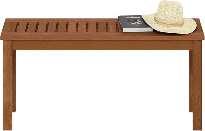 Furinno TIOMAN Outdoor Bench, Backless Garden Bench, for Patio, Deck, Garden, 12 x 39 x 19, Light Wood