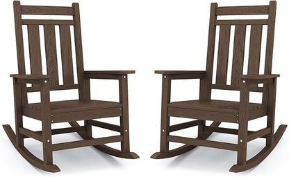 KINGYES Oversized Outdoor Rocking Chair Set of 2, All-Weather Patio Rocking Chairs for Porch, HDPE Outdoor Patio Rockers with High Back & Wide Seat for Garden, Lawn, Coffee