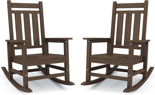 KINGYES Oversized Outdoor Rocking Chair Set of 2, All-Weather Patio Rocking Chairs for Porch, HDPE Outdoor Patio Rockers with High Back & Wide Seat for Garden, Lawn, Coffee