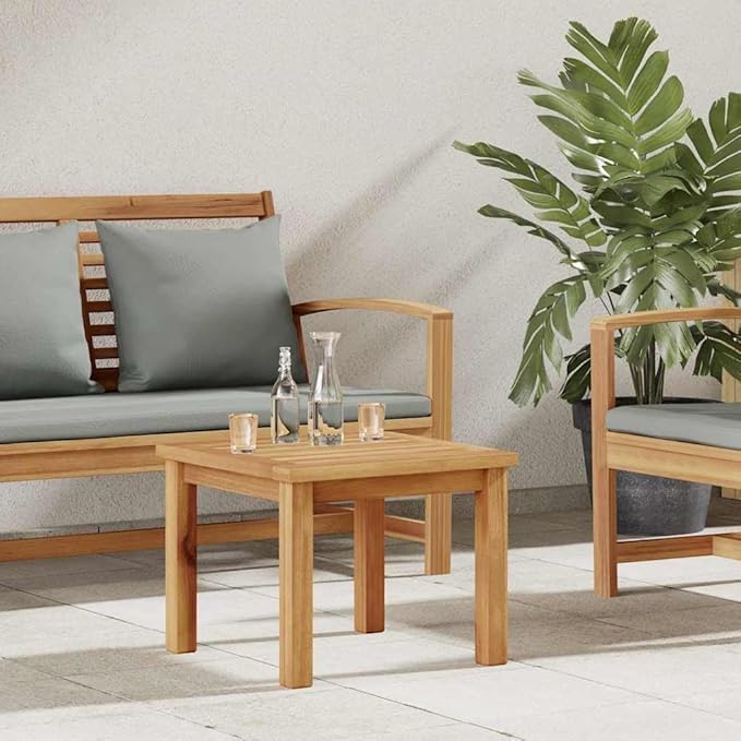 Solid Teak Wood Coffee Table, 17.72 x 17.72 x 14.17 in Modern Minimalist Outdoor Side Table for Patio, Garden - Photo 1