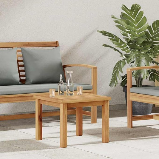 Modern Outdoor Coffee Table 17.72 inch Brown Solid Teak Wood Square Low Patio Accent Cocktail Table Easy Assembly Weather Resistant for Garden Balcony Small Spaces