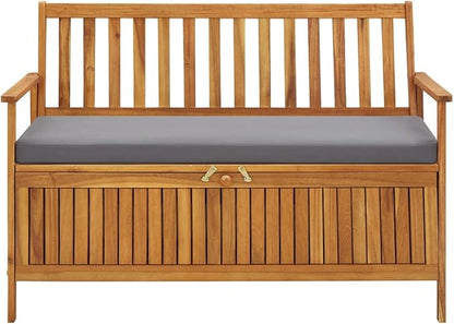 Patio Storage Bench,Rustic Outdoor Patio Bench,Porch Chair,Wood Garden Bench,with Backrest and Armrests,for Outdoor,Park,Yard,Patio,47.2" Solid Acacia Wood(Easy to Assemble)