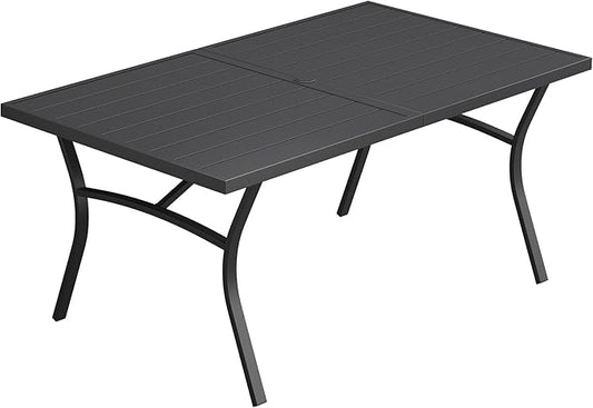 VICLLAX 70.9" Patio Dining Table, Outdoor Rectangular Metal Table for 8 with Umbrella Hole for Porch Backyard Garden Deck, Black