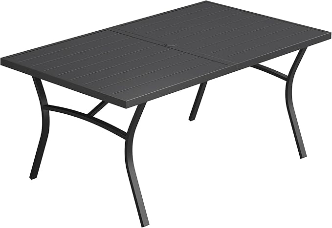 VICLLAX 63" Patio Dining Table for 6, Outdoor Rectangular Metal Table with Umbrella Hole for Porch Backyard Garden Deck - Photo 1