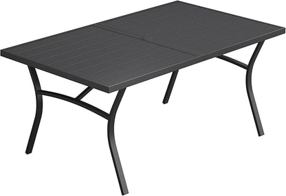 VICLLAX 63" Patio Dining Table for 6, Outdoor Rectangular Metal Table with Umbrella Hole for Porch Backyard Garden Deck, Black