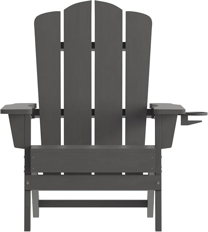 Flash Furniture Newport Adirondack Chairs with Cup Holders, Weather Resistant Poly Resin Adirondack Chairs, Set of 4 - Photo 10