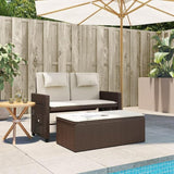 Garden Bench Deck Bench Reclining Patio Bench with Cushions Brown Poly Rattan - Photo 3