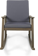 Outdoor Rocking Chair with Armrests and Cushions, Acacia Wood Structure, for Garden, Patio or Balcony, Dark Grey - Photo 4