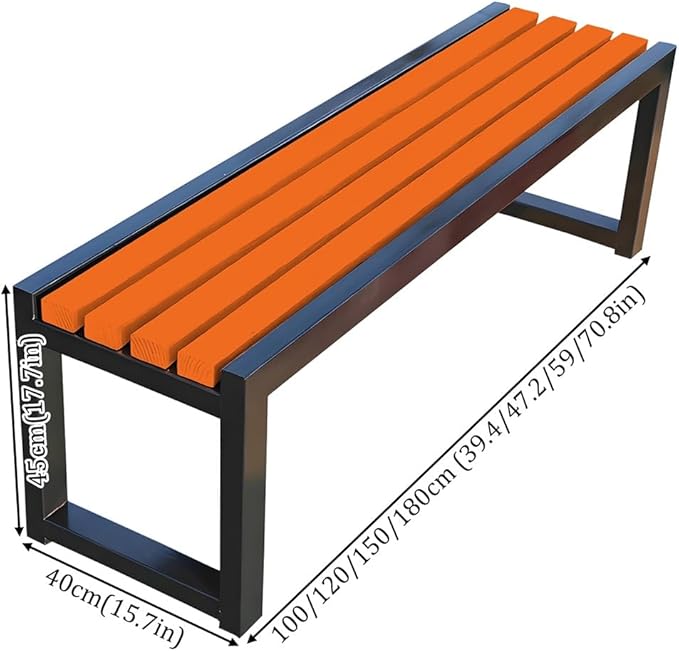 Garden Bench for Outdoors, Weatherproof Patio Bench Wooden Benches 2-Person Backyard Seat Backless Seat with Metal Frame for Park Backyard Entryway 3.3ft 3.9ft 4.9ft 5.9ft(Dark Yellow Black,3.93ft)