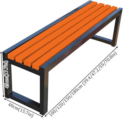Garden Bench for Outdoors, Weatherproof Patio Bench Wooden Benches 2-Person Backyard Seat Backless Seat with Metal Frame for Park Backyard Entryway 3.3ft 3.9ft 4.9ft 5.9ft(Orange Black,39.4in)