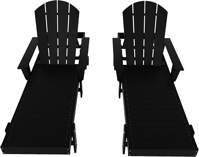 WestinTrends Dylan HDPE Outdoor Patio Poly Adirondack Reclining Chaise Lounge with Arms (Set of 2), Black