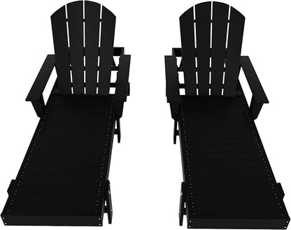 WestinTrends Dylan HDPE Outdoor Patio Poly Adirondack Reclining Chaise Lounge with Arms (Set of 2), Black