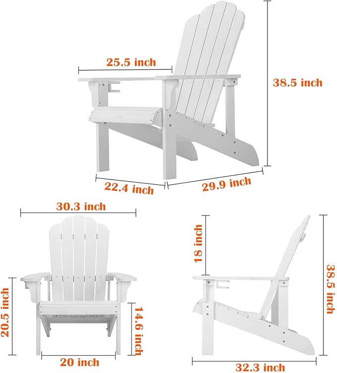 Adirondack Chair Weather Resistant, Hard Plastic Adirondack Chair with Cup Holder - Photo 3