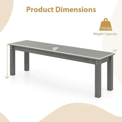 Giantex 55" HDPE Outdoor Bench, 2-3 People Weatherproof Backless Patio Garden Bench with 750 Lbs Capacity, Fade Resistant Outside Seating Furniture, Loveseat for Porch, Yard, Park (2,Grey)