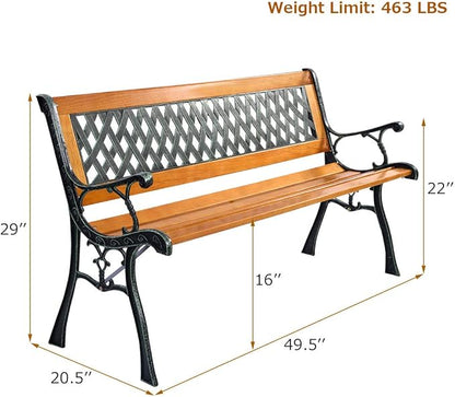 Giantex 50'' Patio Bench, Outdoor Furniture Cast Iron Hardwood Frame Porch Loveseat, Weather Proof Porch Path Chair for 2 Person Outside Bench