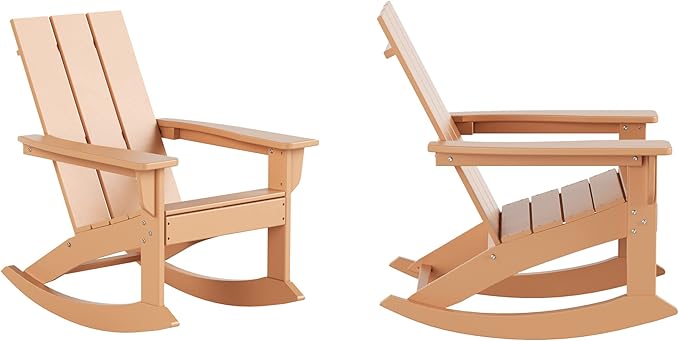 WO WESTIN OUTDOOR HDPE Shoreside Modern Rocking Poly Adirondack Chair (Set of 2),Teak