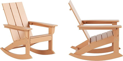 WO WESTIN OUTDOOR HDPE Shoreside Modern Rocking Poly Adirondack Chair (Set of 2),Teak
