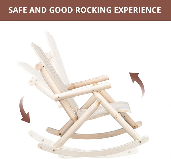 Outvita Wooden Rocking Chair, Fir Log Adirondack Rocker, Outdoor Wood Accent Furniture Lounge Chairs for Garden Patio Backyard Porch (Natural Finish)
