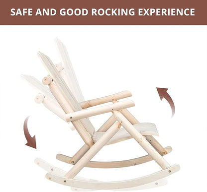 Outvita Wooden Rocking Chair, Fir Log Adirondack Rocker, Outdoor Wood Accent Furniture Lounge Chairs for Garden Patio Backyard Porch (Natural Finish)