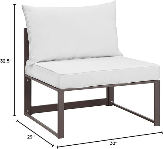 Modway Fortuna Aluminum Outdoor Patio Armless Chair in Brown White